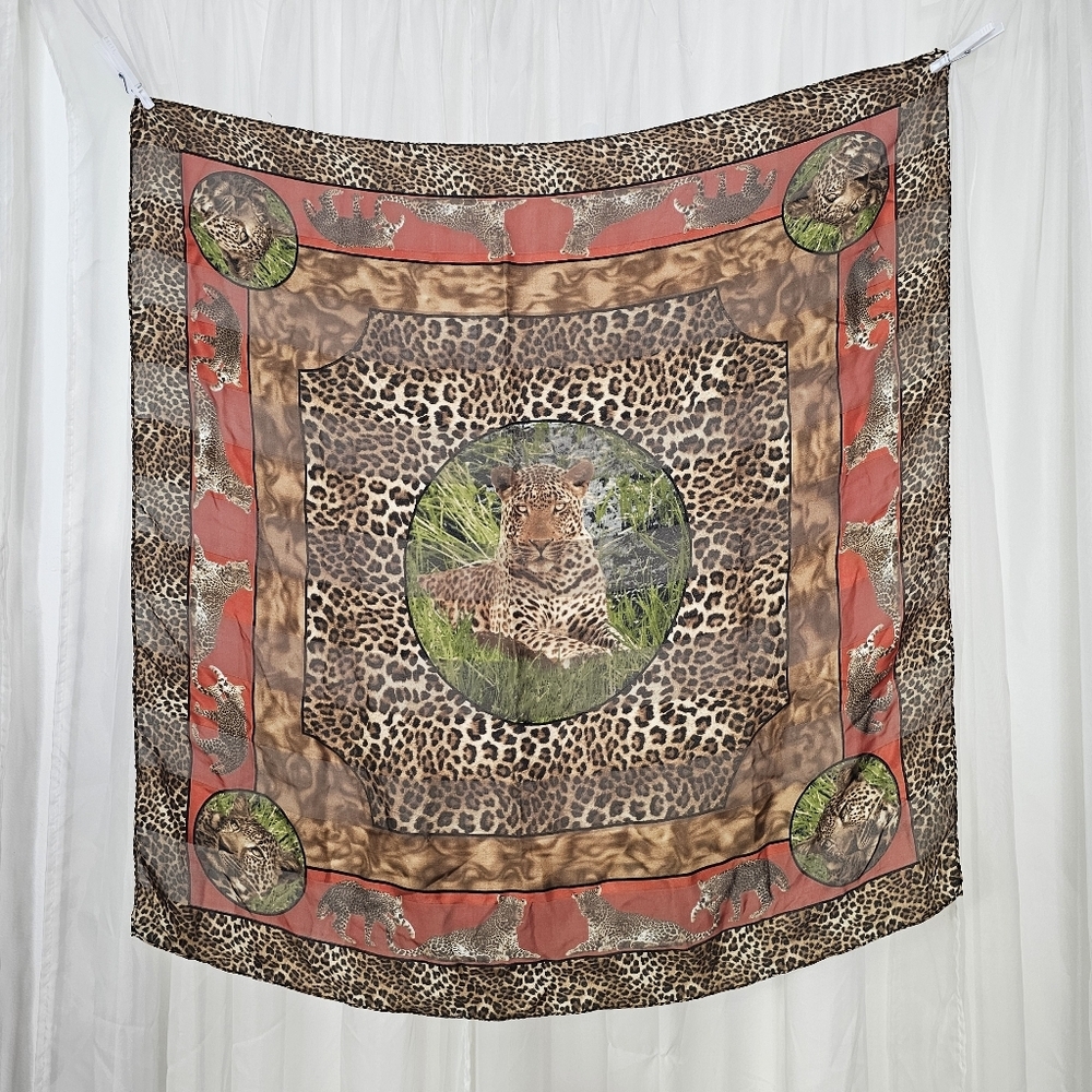 Vintage Leopard Print And Photo 100% Silk Square Scarf - Unique